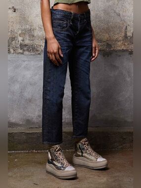 R13 Boy Straight Avery Indigo Dark Wash Straight Leg Jeans Sz 27 Edgy Streetwear
